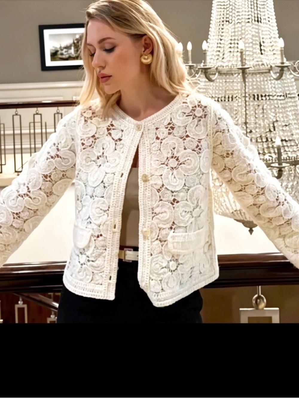 NEW HOUSE OF HARLOW LUXURY CHANNEL VIBES EMBROIDERED CARDIGAN SIZE XS /S /M/ L